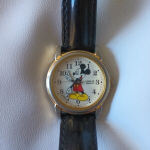 VINTAGE Lorus Mickey Mouse Watch with Black Leather Strap